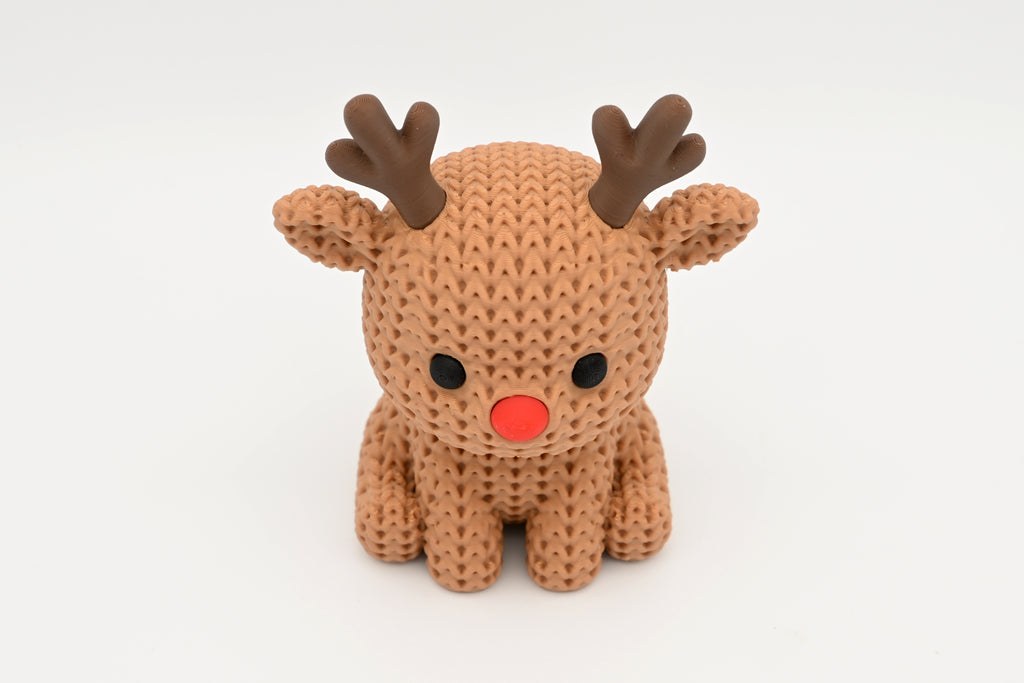 Knitted Reindeer Figurine Christmas Decor with Red Nose | mw-original