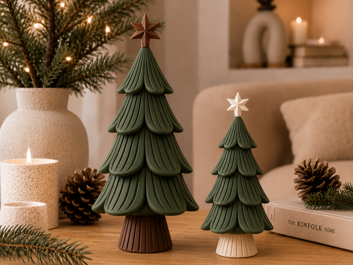 Japandi Christmas Tree Decor Set of 2 - Minimalist Holiday Shelf Trees | mw-original