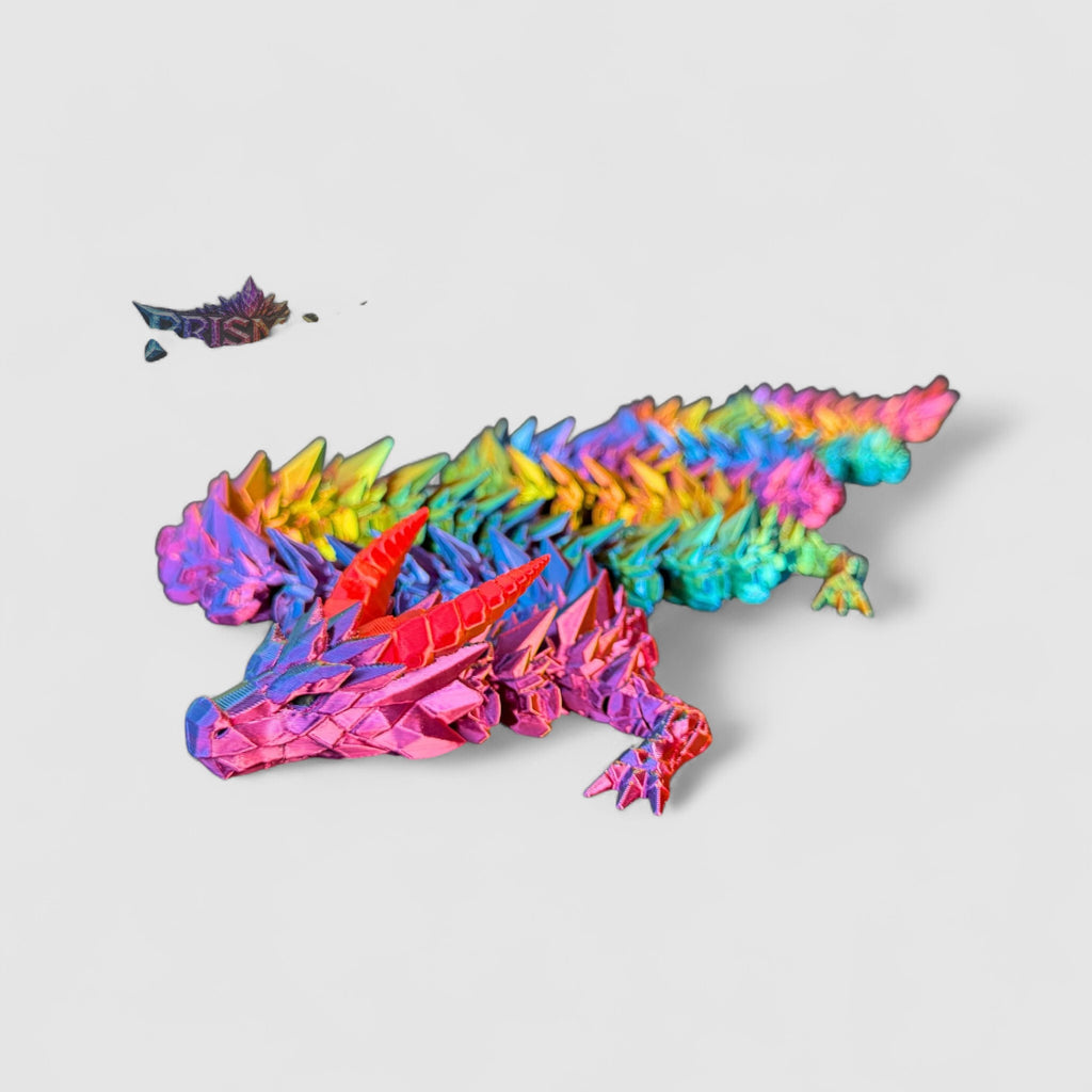 Crystal Shard Long Dragon, 3D printed figure on grey background | sgc-photo-v1