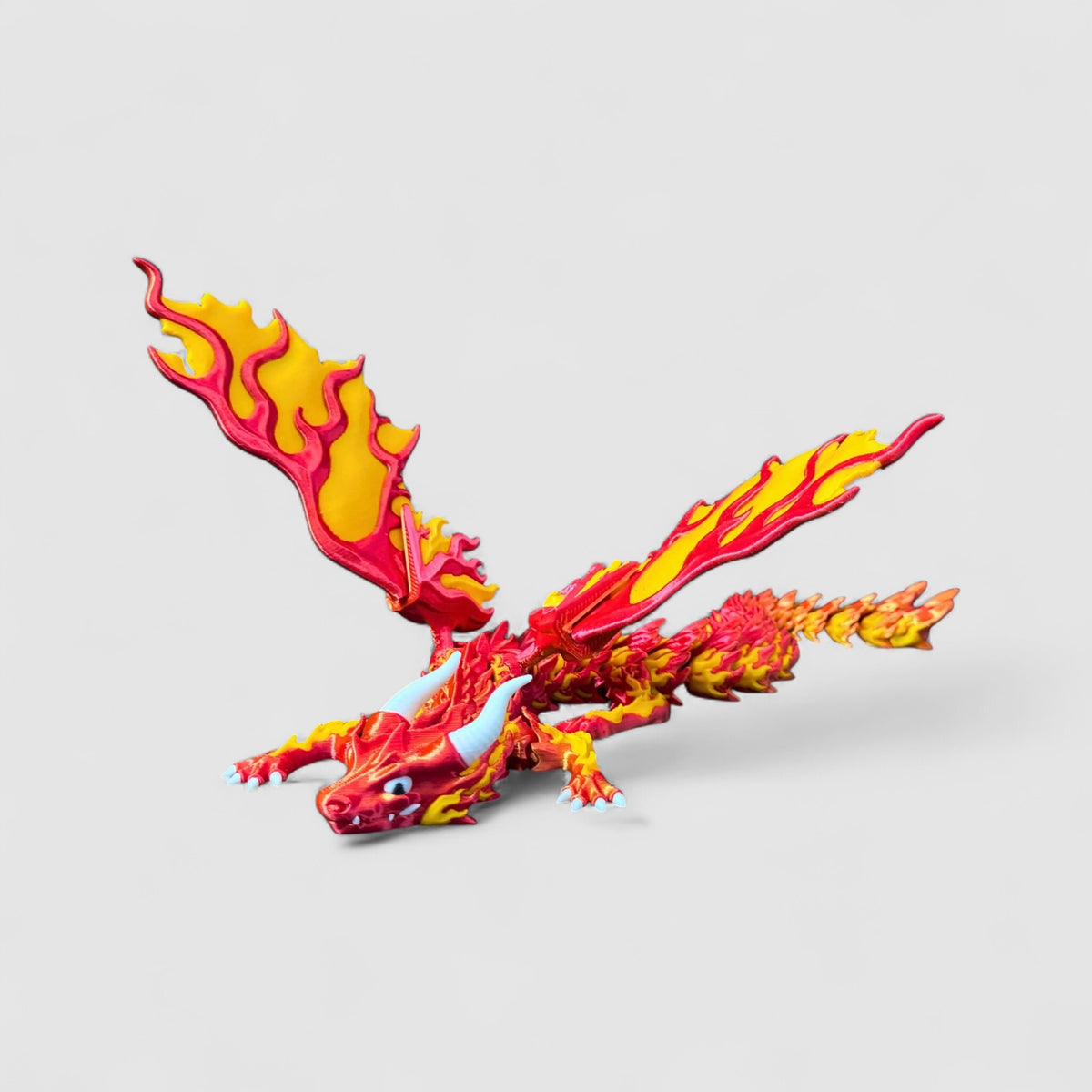 Ember Flame Winged Dragon, 3D printed figure on grey background | sgc-photo-v1