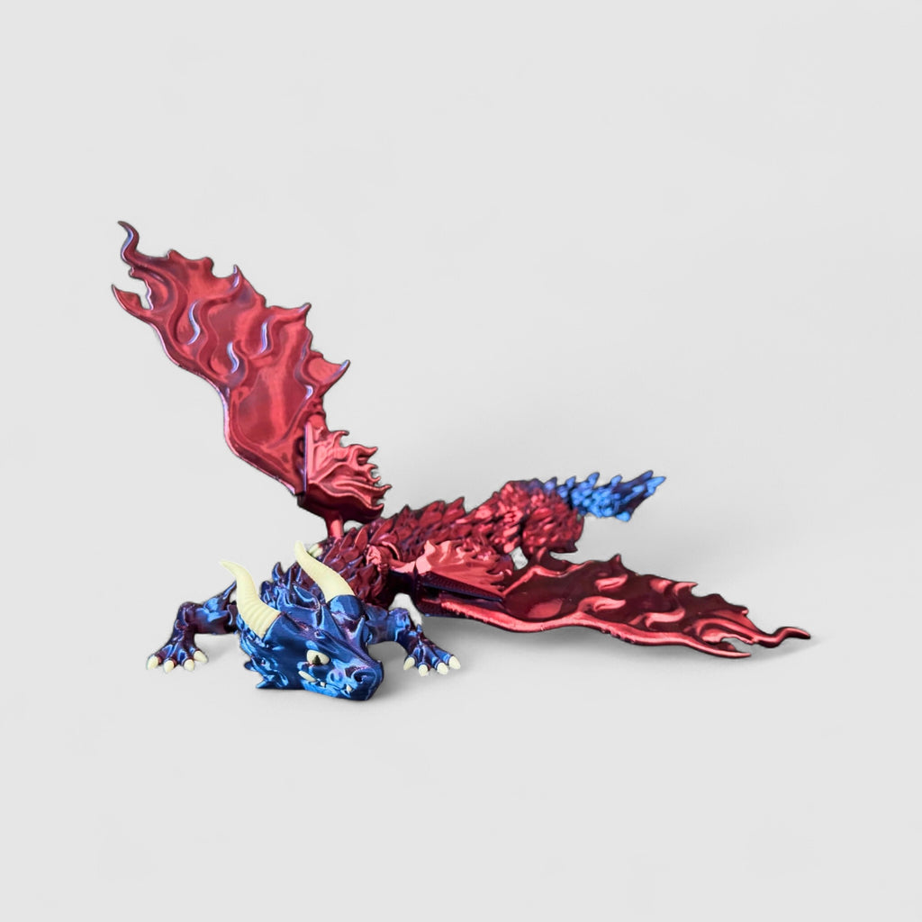 Ember Flame Winged Dragon, 3D printed figure on grey background | sgc-photo-v1