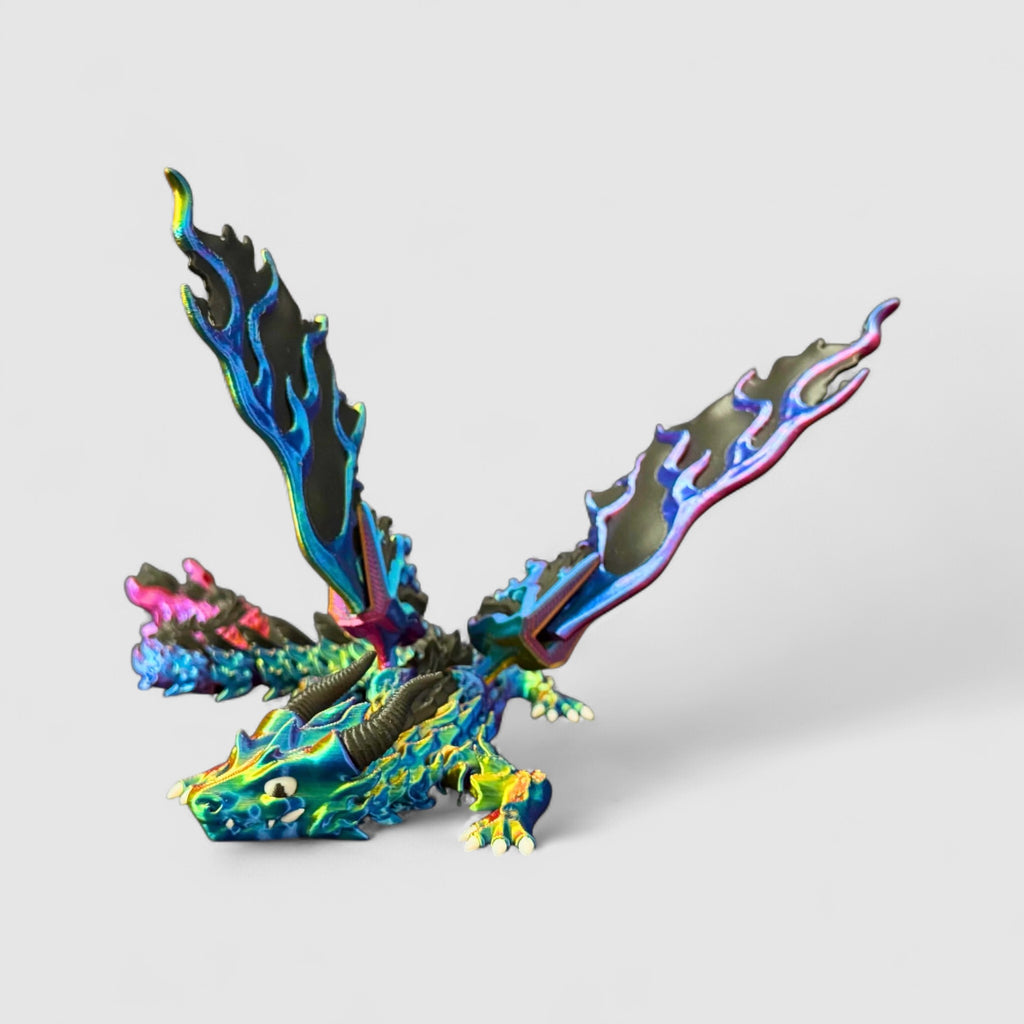Ember Flame Winged Dragon, 3D printed figure on grey background | sgc-photo-v1