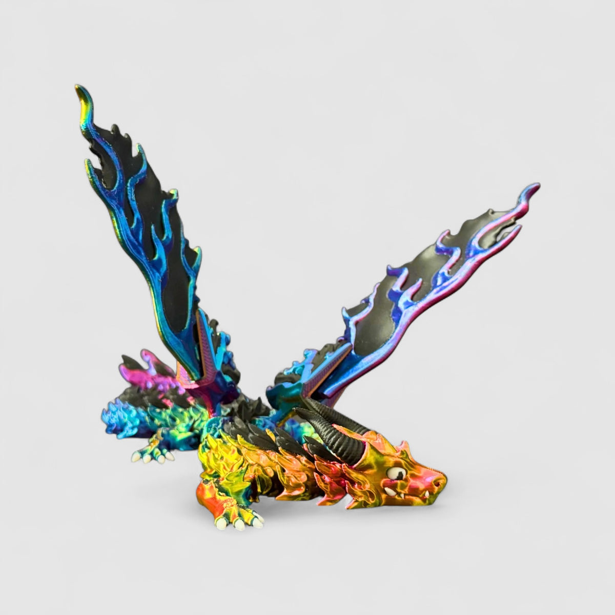 Ember Flame Winged Dragon, 3D printed figure on grey background | sgc-photo-v1