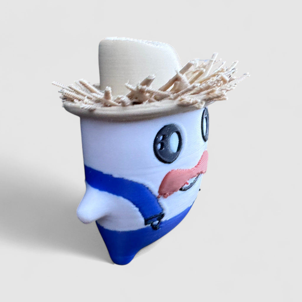 Farmer Sprite Gaming Collectible, 3D printed figure on grey background | sgc-photo-v1