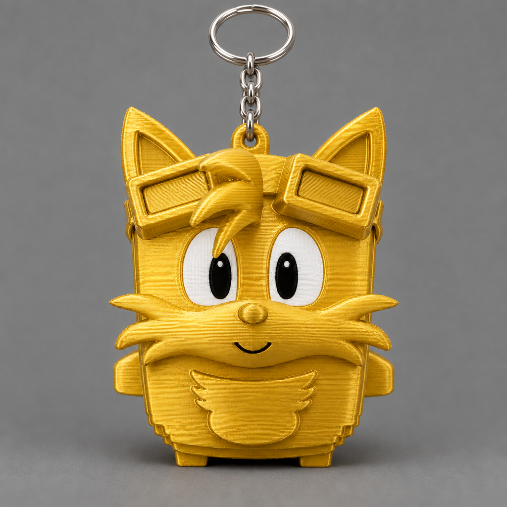 Gold Twin-Tail Fox Pilot keychain, colors unchanged | sgc-photo-ok