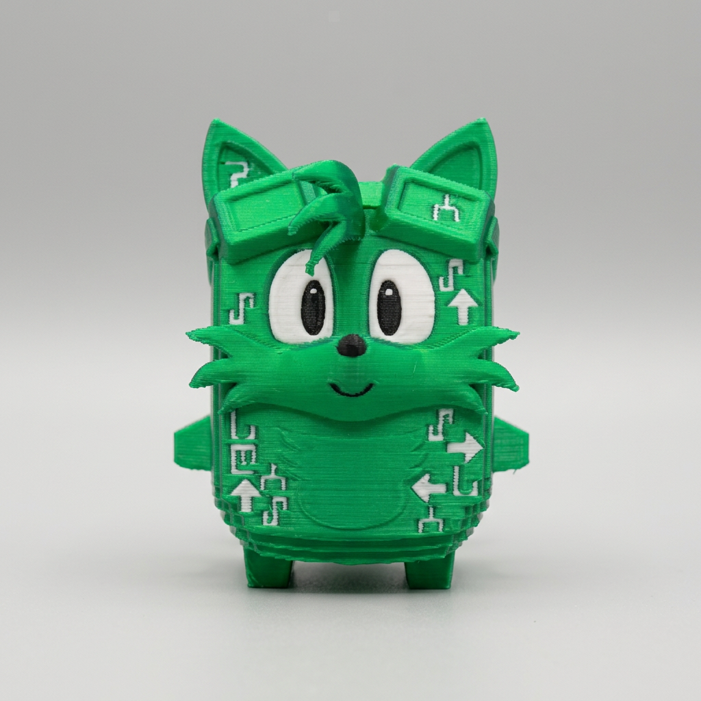 Green figure on grey background in a square format