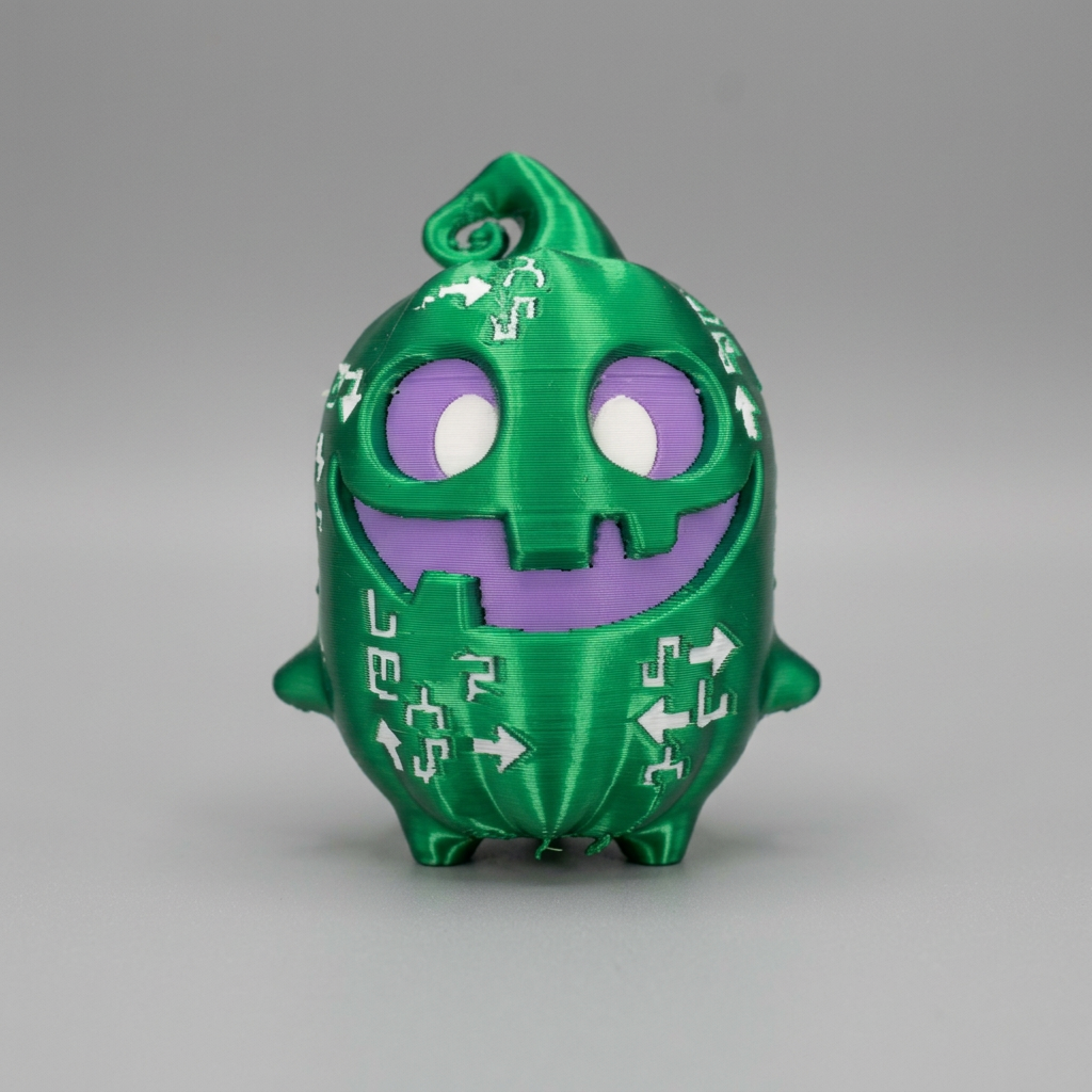 Green spooky sprite figure alone on a grey background