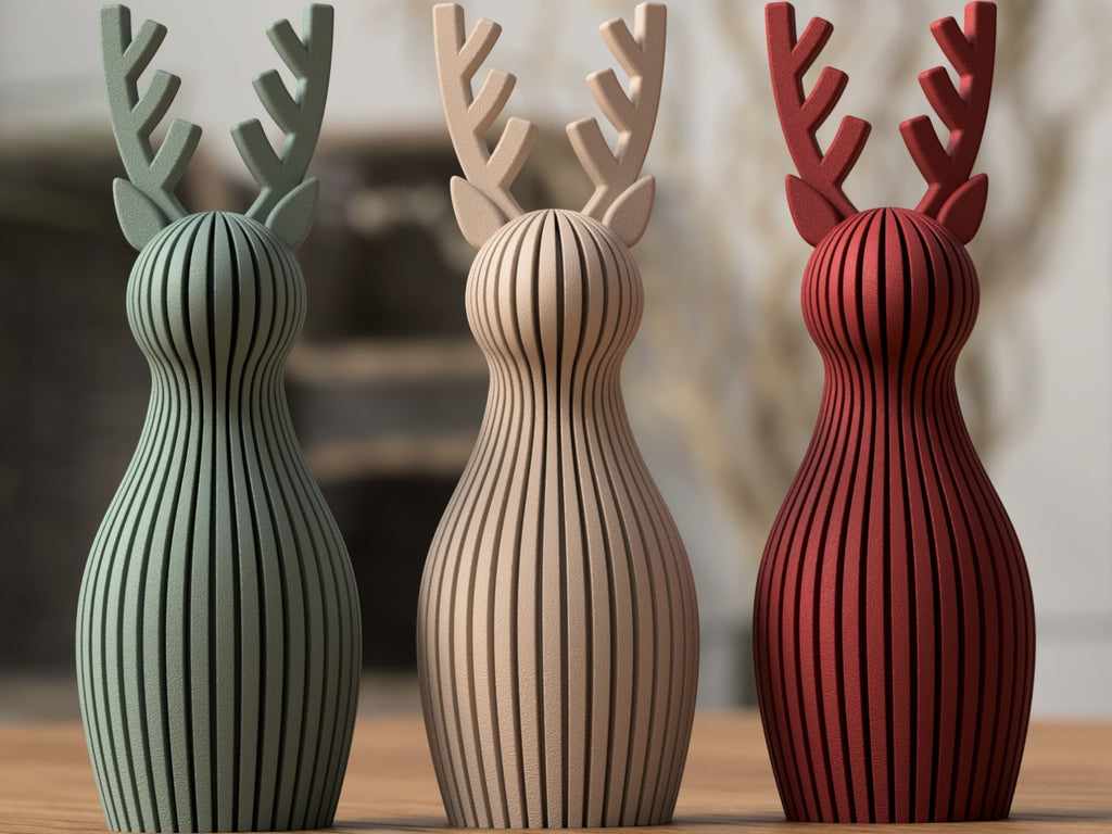 Modern Ribbed Christmas Reindeer Figurine - Japandi Winter Decor | mw-original