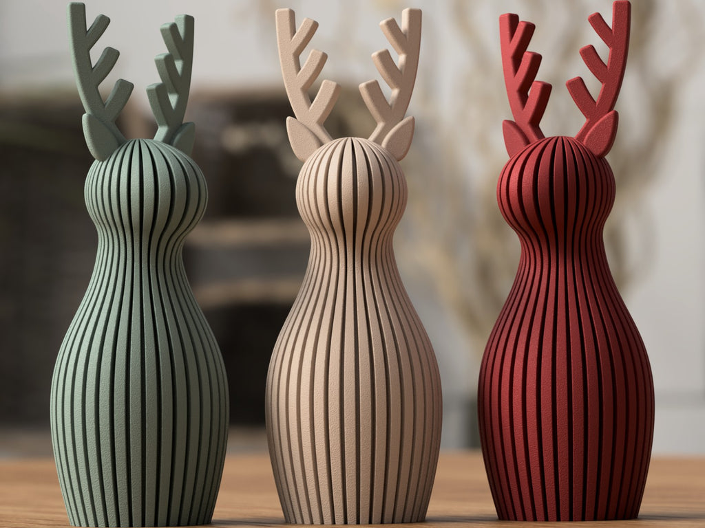 Modern Ribbed Christmas Reindeer Figurine - Japandi Winter Decor | mw-original