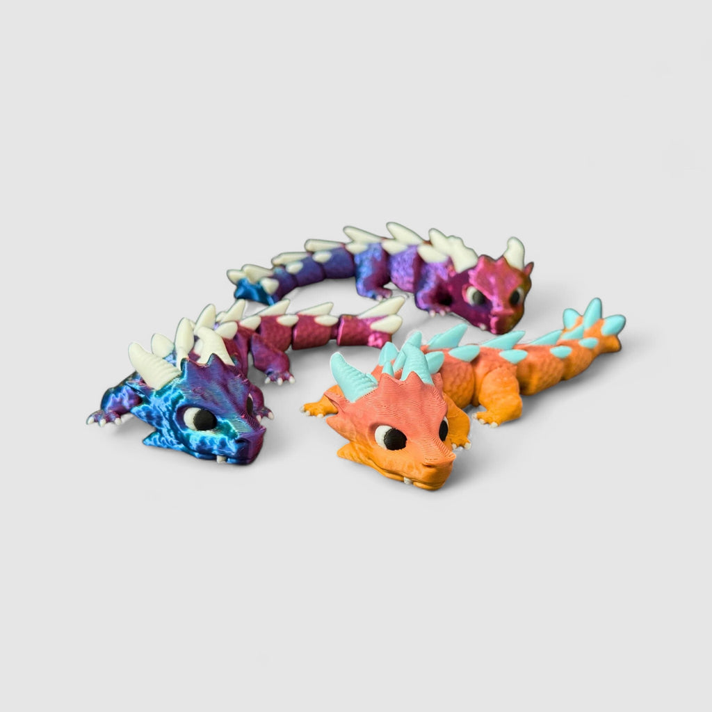 Horned Mini Dragon, 3D printed figure on grey background | sgc-photo-v1