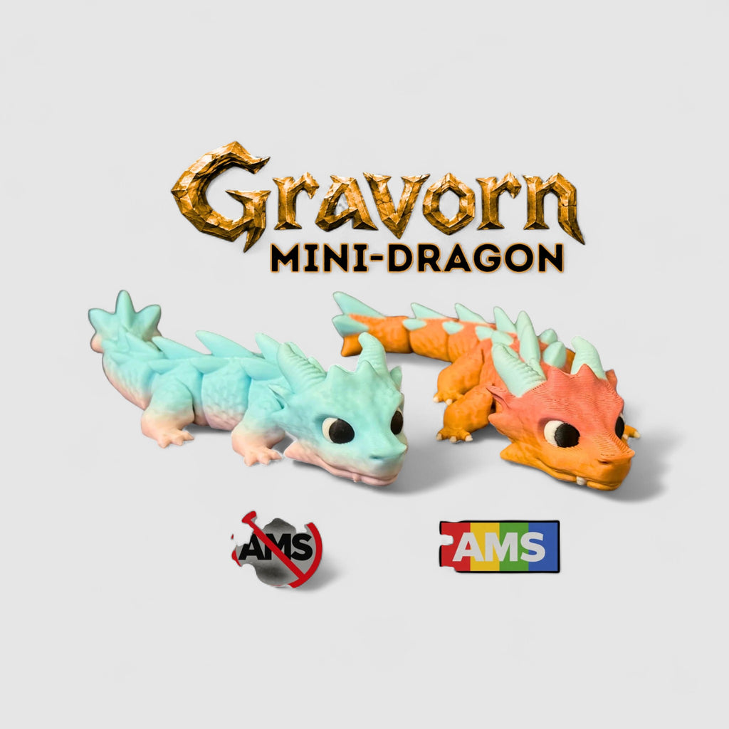 Horned Mini Dragon, 3D printed figure on grey background | sgc-photo-v1