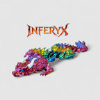 Inferno Flame Articulated Dragon, 3D printed figure on grey background | sgc-photo-v1