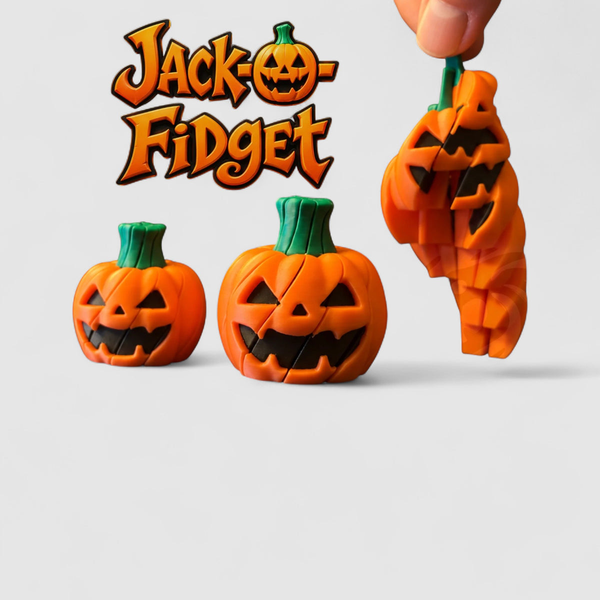Jack-O-Twist Pumpkin Fidget, 3D printed figure on grey background | sgc-photo-v1