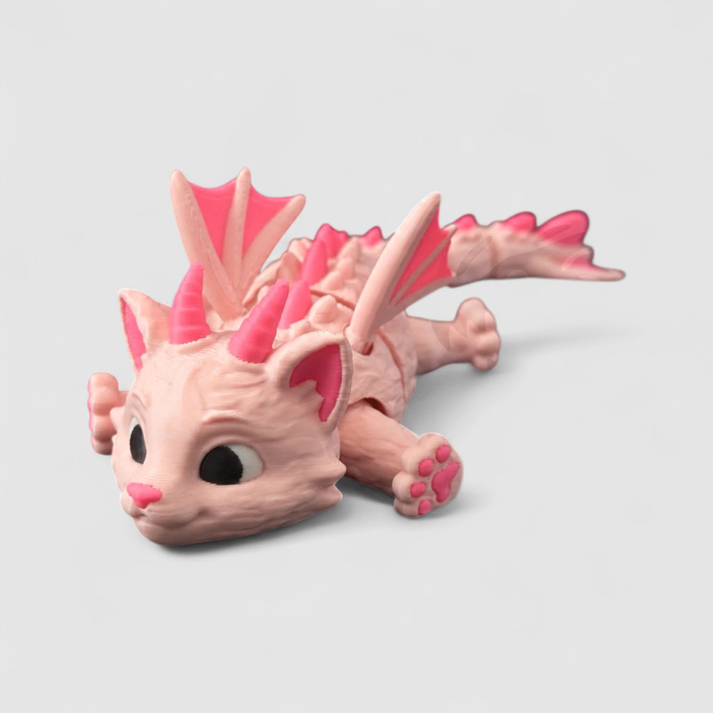Mewryn the Cat Dragon, 3D printed figure on grey background | sgc-photo-v1