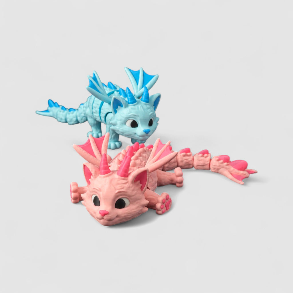 Mewryn the Cat Dragon, 3D printed figure on grey background | sgc-photo-v1