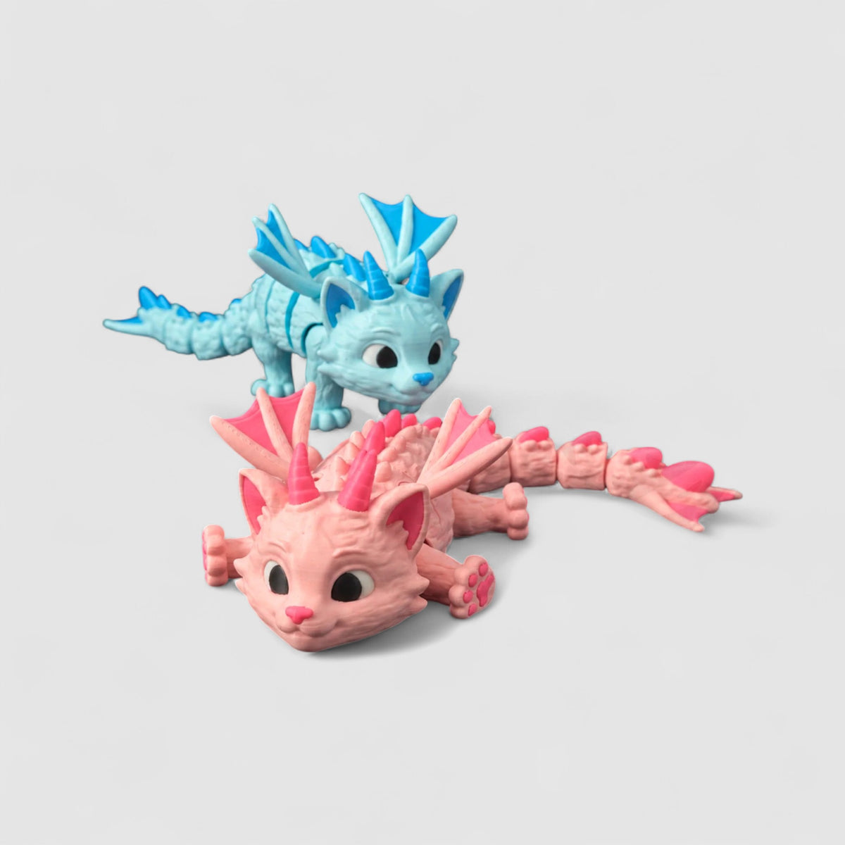 Mewryn the Cat Dragon, 3D printed figure on grey background | sgc-photo-v1
