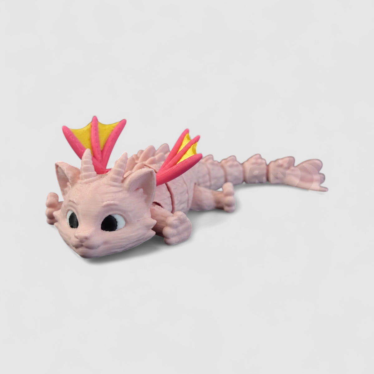 Mewryn the Cat Dragon, 3D printed figure on grey background | sgc-photo-v1