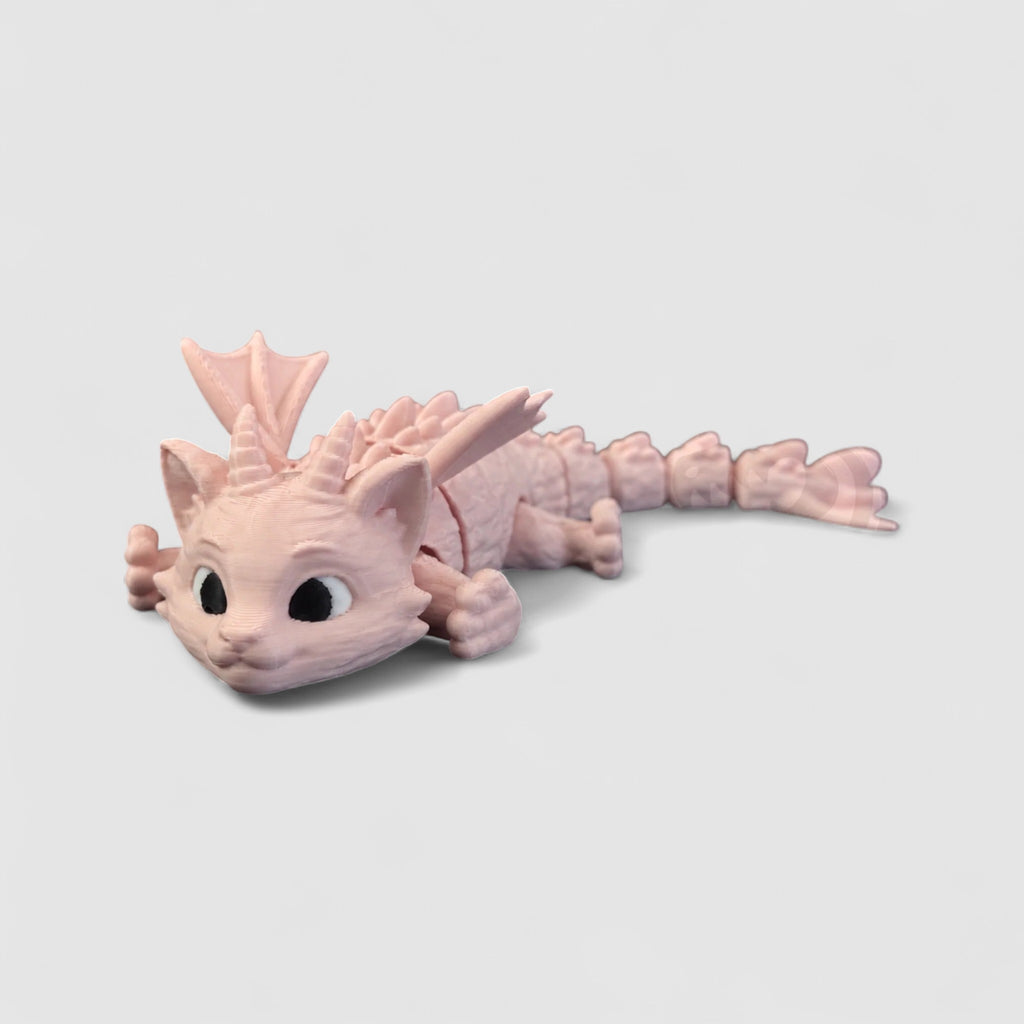 Mewryn the Cat Dragon, 3D printed figure on grey background | sgc-photo-v1