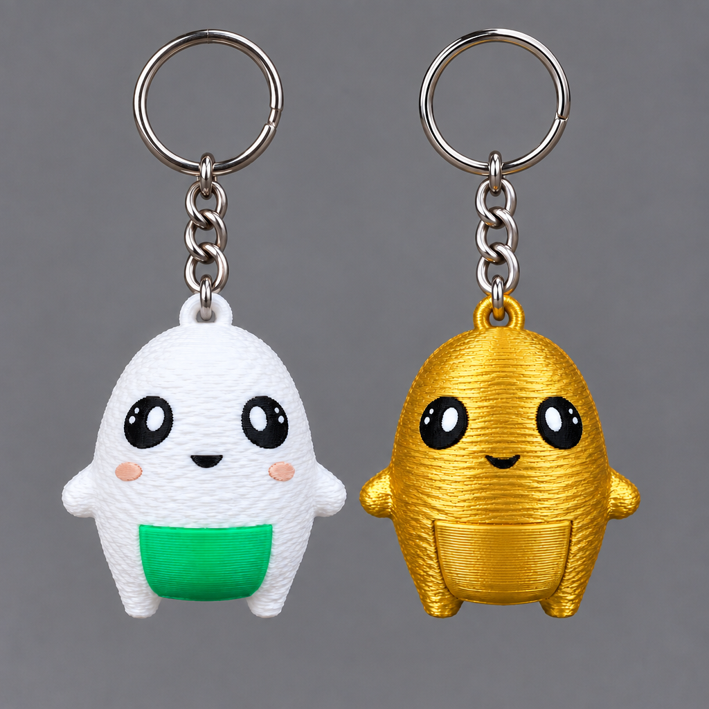 Onigiri Original and Gold keychains together | sgc-photo-ok