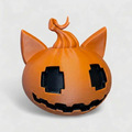 Orange cat pumpkin with black eye and mouth interiors