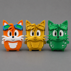 Orange, gold, and updated green figures on a grey background