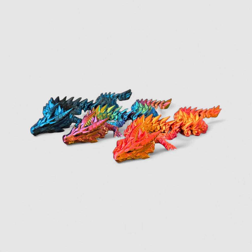 Prismor Crystal Stone Dragon, 3D printed figure on grey background | sgc-photo-v1