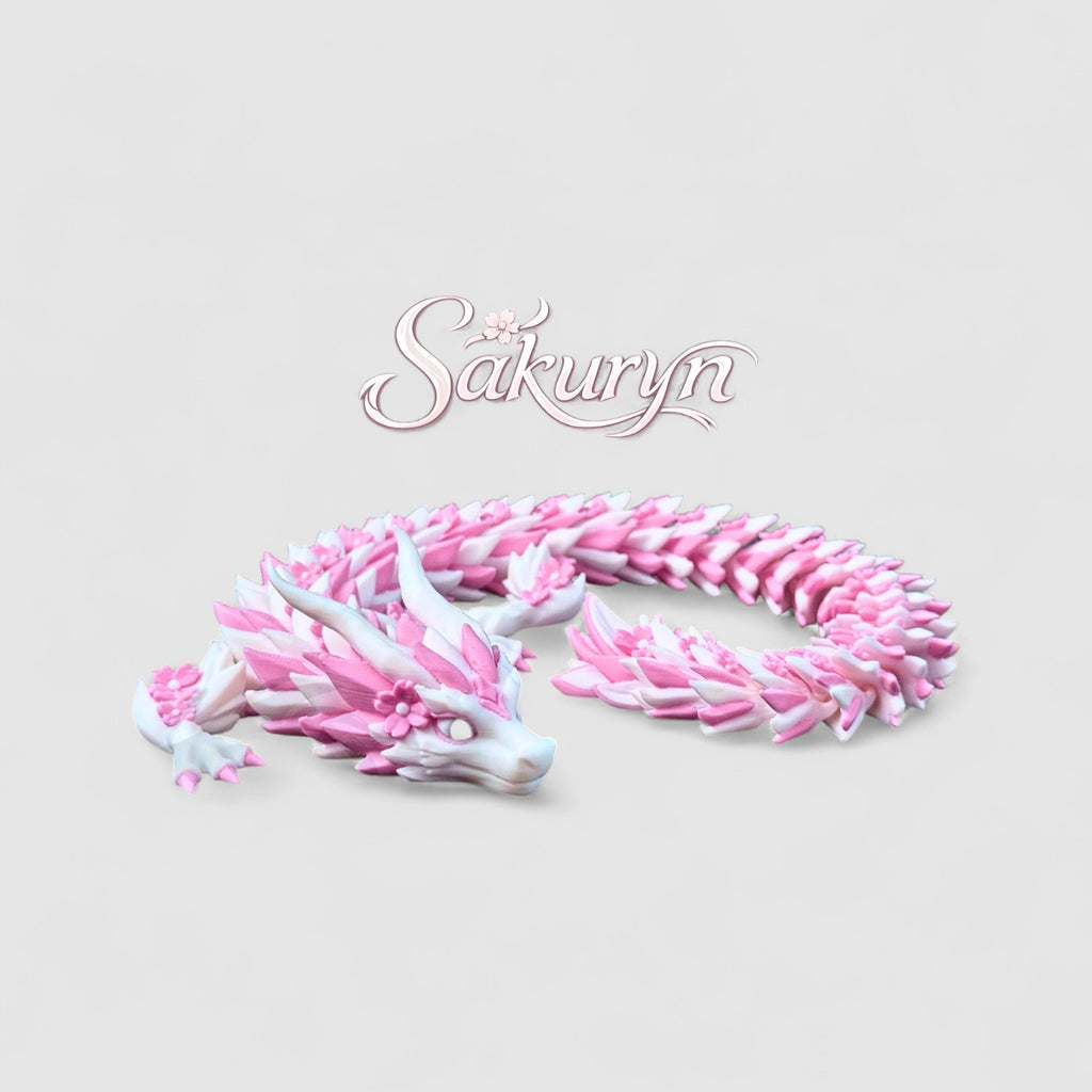 Sakuryn the Cherry Blossom Dragon, 3D printed figure on grey background | sgc-photo-v1
