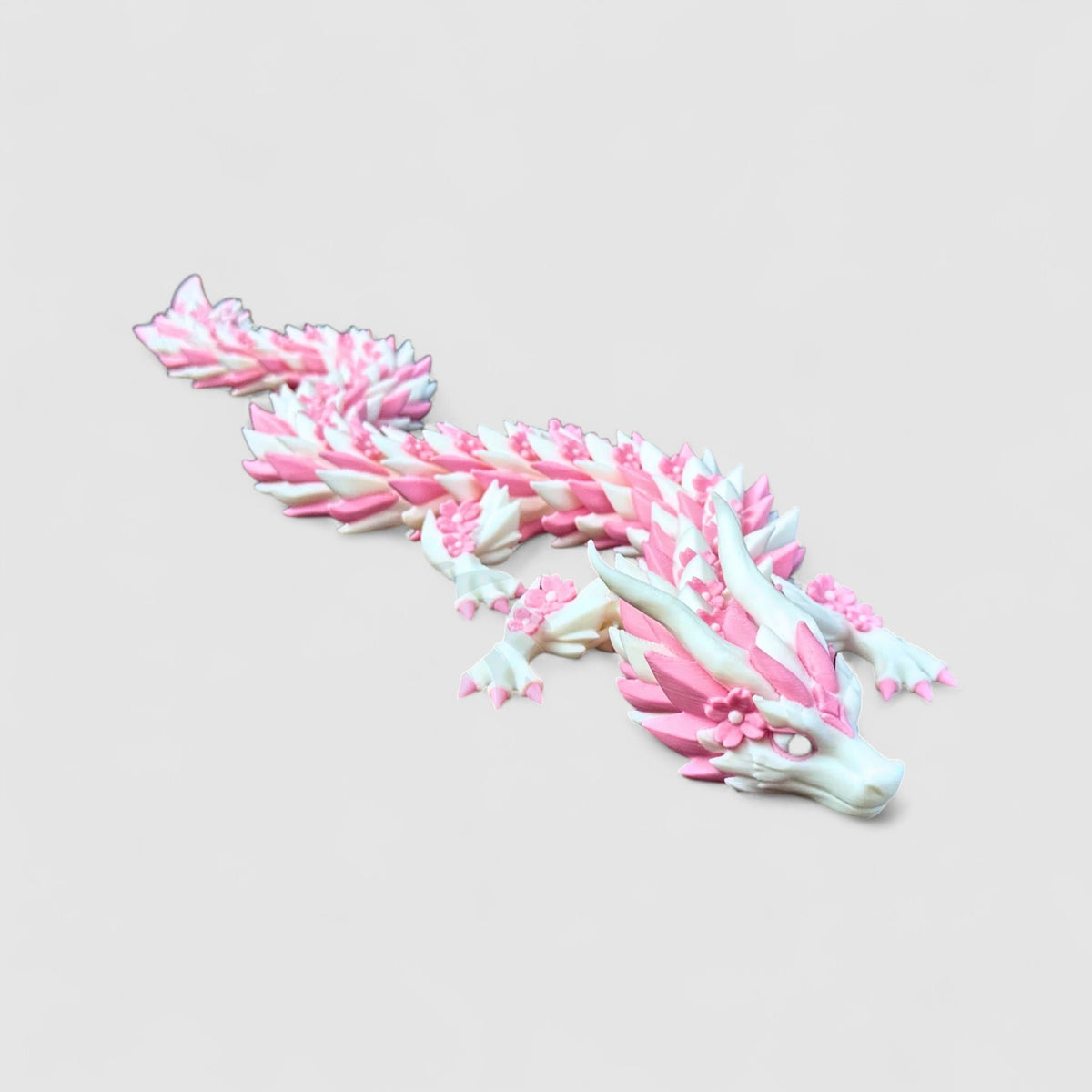 Sakuryn the Cherry Blossom Dragon, 3D printed figure on grey background | sgc-photo-v1