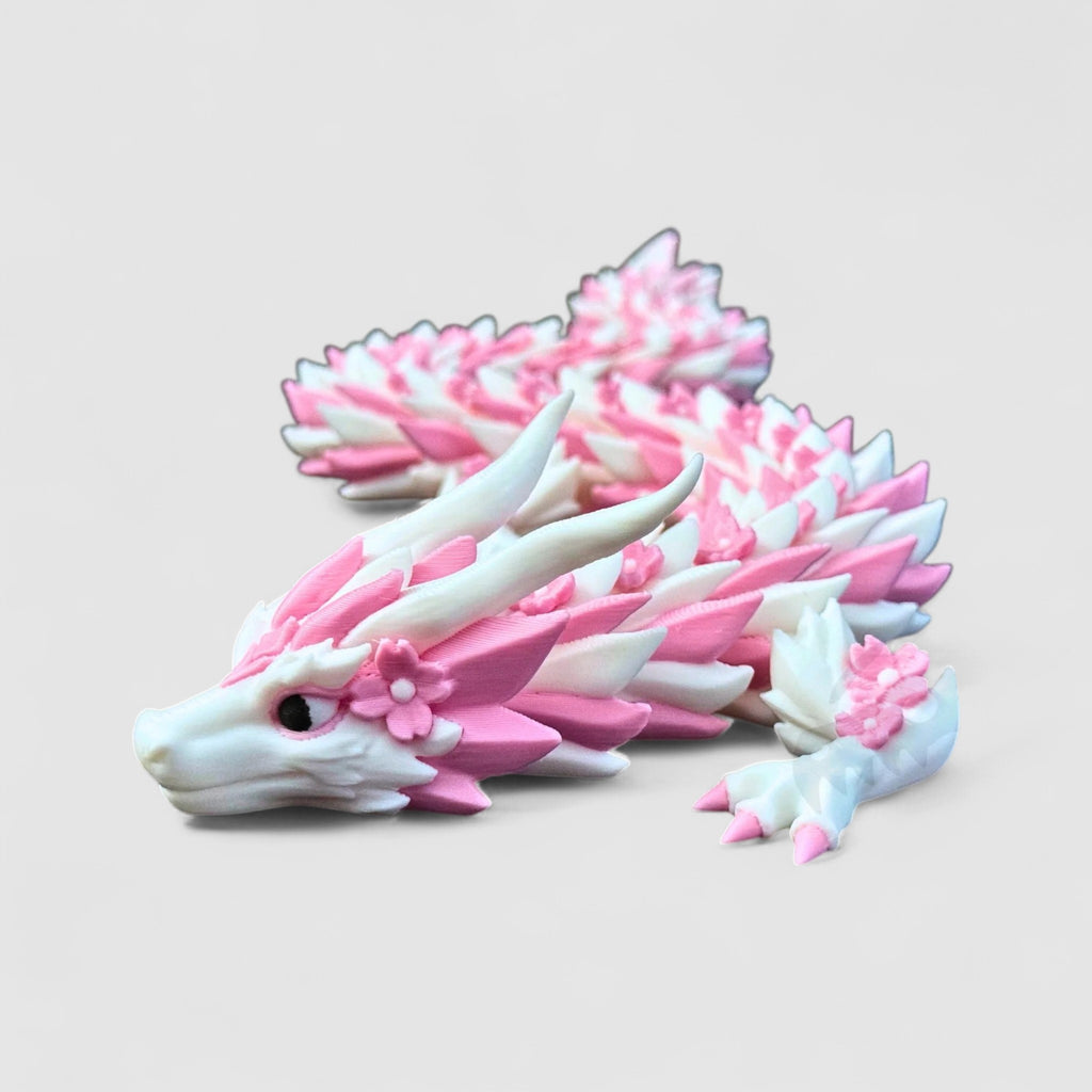Sakuryn the Cherry Blossom Dragon, 3D printed figure on grey background | sgc-photo-v1