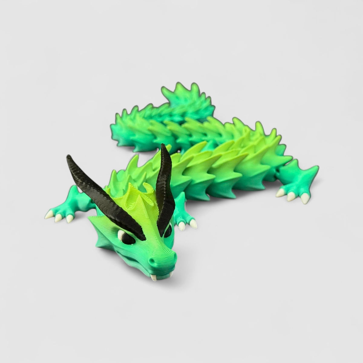 Shadowhunter Articulated Dragon, 3D printed figure on grey background | sgc-photo-v1