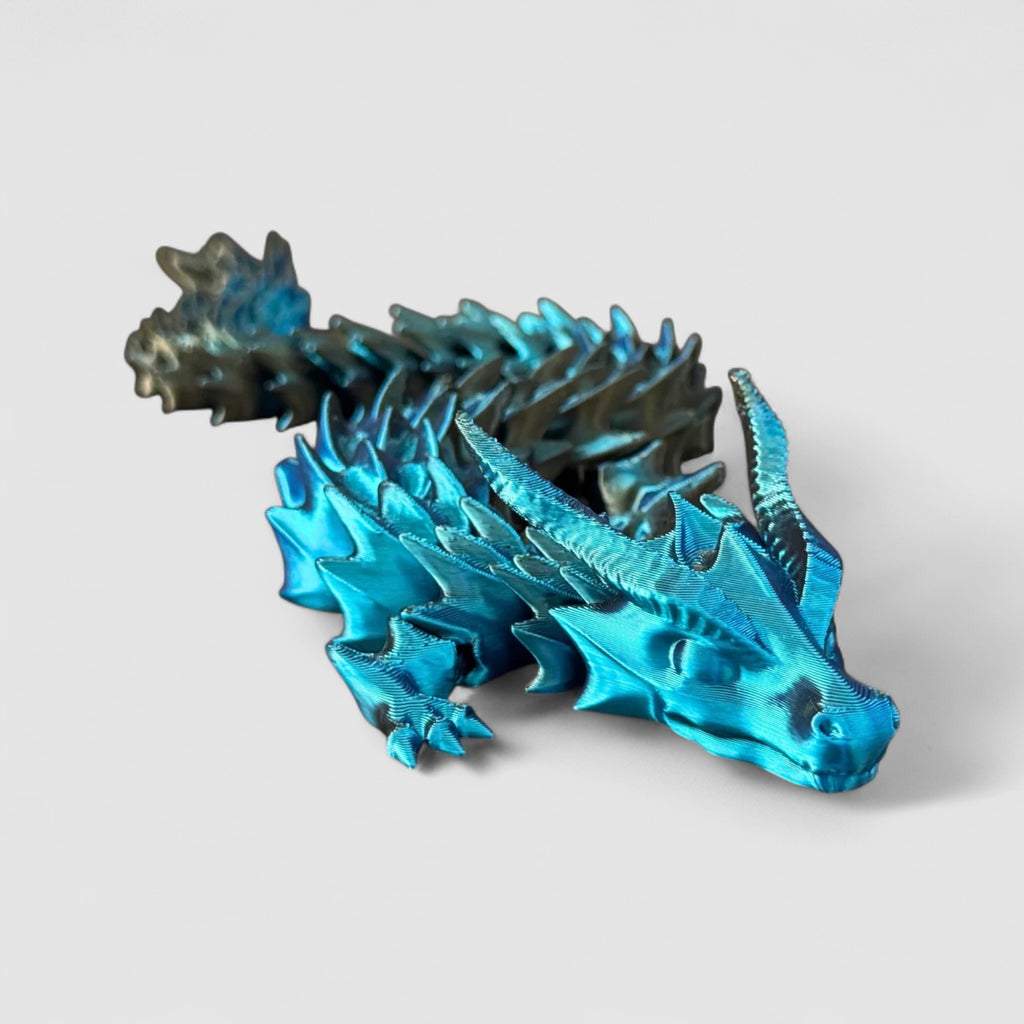 Shadowhunter Articulated Dragon, 3D printed figure on grey background | sgc-photo-v1